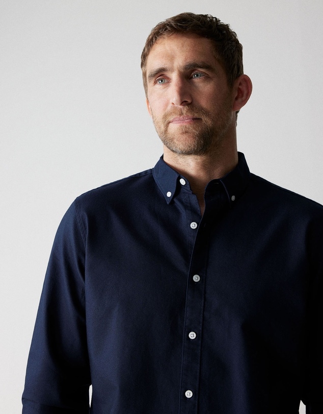 Trenery - Regular Fit Cotton Oxford Shirt in Navy