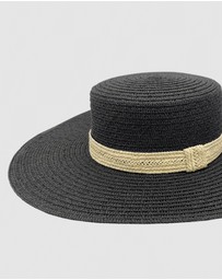 Jacaru - Jacaru 1879 Ladies Flat Wide Brim Black with natural trim