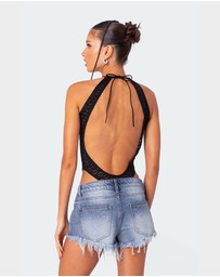 EDIKTED - Sheer Lace Open Back Bodysuit
