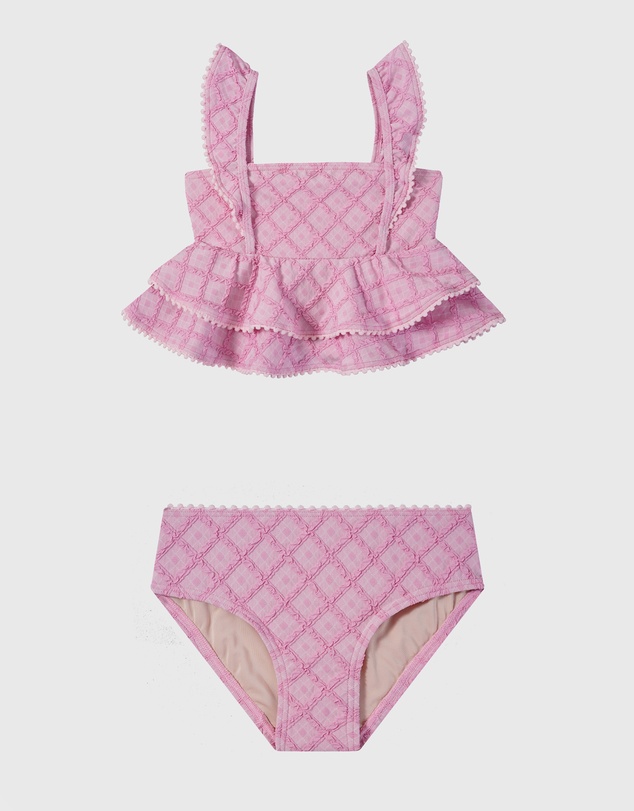 Aqua Blu Kids - Stepping Stones Pink Frill Bikini Set - Kids