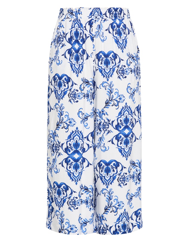 City Chic - Plus size Mykonos Print Wide Leg Pant - white