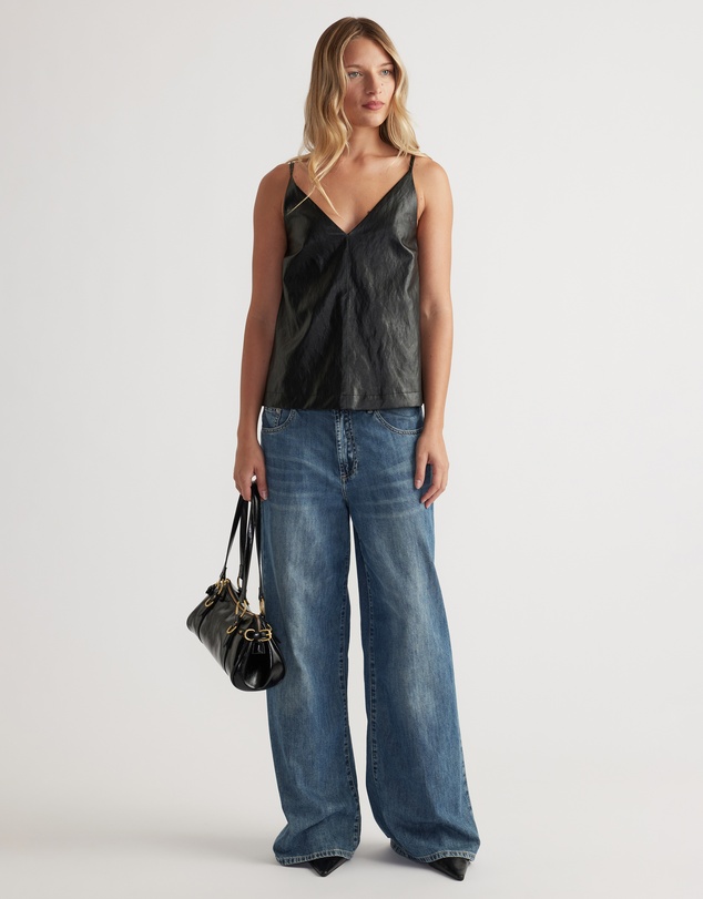 Decjuba - Deep V Faux Leather Cami