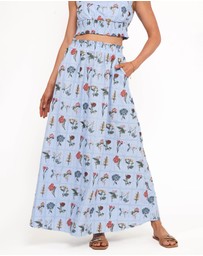 Petal & Pup - Kimora Embroidered Maxi Skirt - Blue Floral
