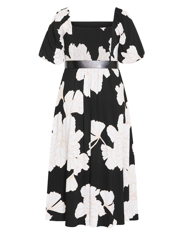 City Chic - Plus size Collins Floral Print Belted Maxi Dress - black