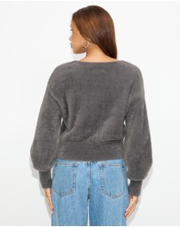 Dazie - Faye Fuzzy V-Neck Sweater