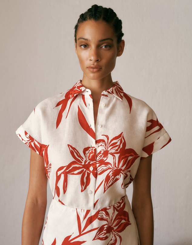 Trenery - Wild Iris Linen Cap Sleeve Shirt in White