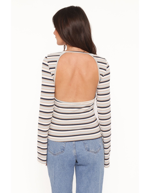 Petal & Pup - Riele Open Back Knit Top - Blue Stripe