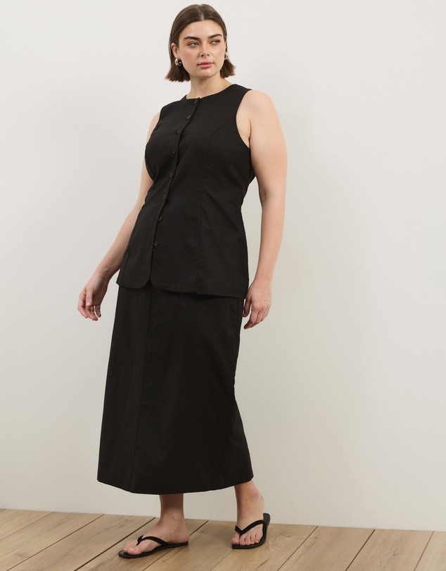Atmos&Here Curvy - Heidi Linen Blend Midi Skirt