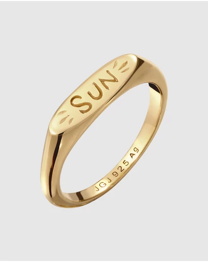 Elli Jewelry - SUN Signet Ring in Gold-Plated 925 Sterling Silver