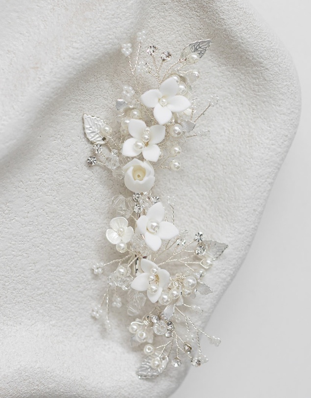 The White Collection - Harper - Floral Pearl Silver Bridal Hairpiece