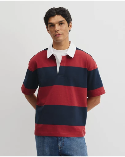 Country Road - Short Sleeve Australian Cotton Stripe Rugby Polo