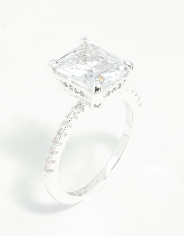 Lovisa - Silver Emerald Cut Cubic Zirconia Diamante Band Ring
