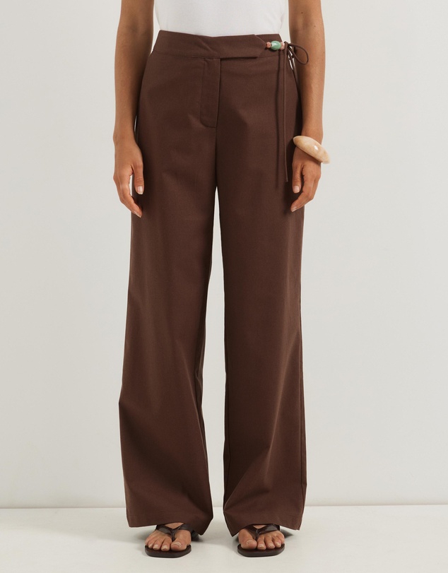 Atmos&Here - Ayla Linen Blend Pants With Bead Tie Detail
