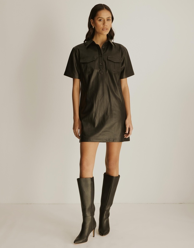 Atmos&Here - Tori PU Mini Shirt Dress