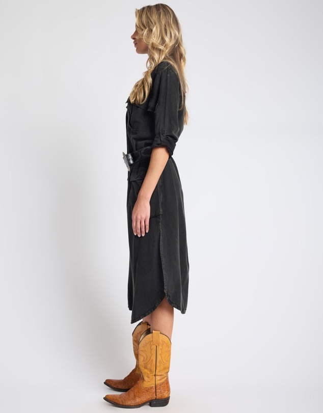 ONE TEASPOON - Crushed Midi Shirt Dress - Black