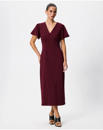 Tussah - Isabella Flutter Sleeve Crepe Midi Dress