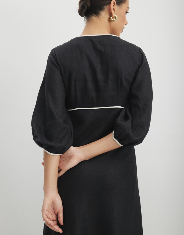 AERE - Alaia Linen Contrast Bind Midi Dress