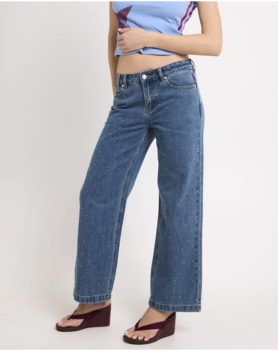 Insight - Razor Rhinestone Straight Denim Jeans
