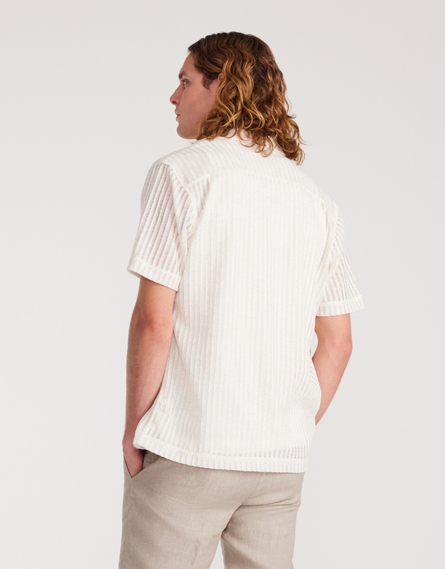 Calibre - Striped Open Knit Short Sleeve Shirt Natural