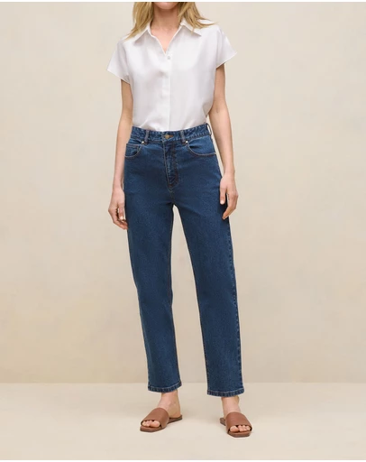 Trenery - High Rise Straight Leg Jean in Mid Blue