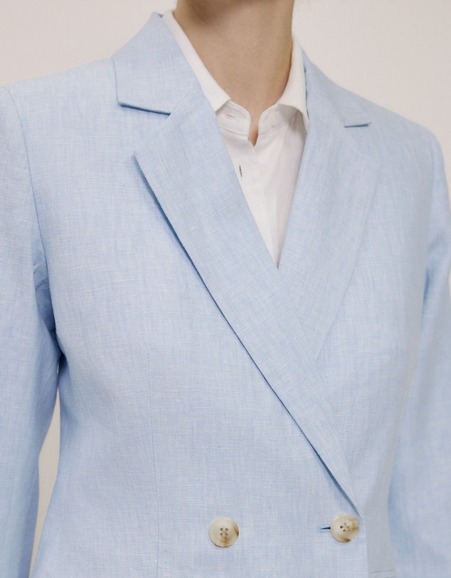 Trenery - Yarn Dyed Linen Double Breasted Blazer in Blue Marble