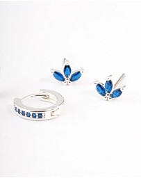 Lovisa - Silver Plated Brass  Cubic Zirconia Marquise Stud & Huggie Earrings Pack