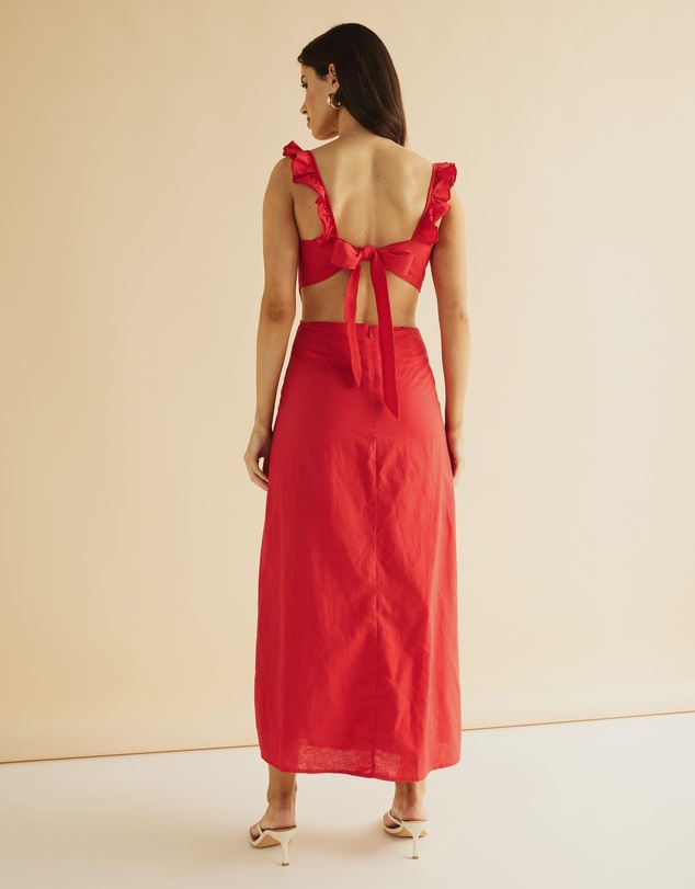 Atmos&Here - Solina Ruffle Shoulder Midi Dress