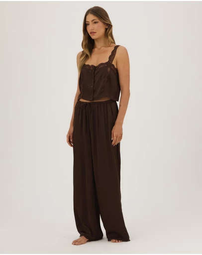 Atmos&Here - Pearl Lace Trim Cami Satin Pyjama Set