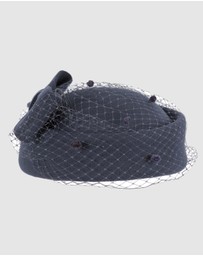 Max Alexander - Felt Navy Pillbox Hat With Veil
