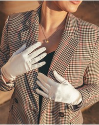 DENTS - Satin Wrist Length Gloves with Button Trim