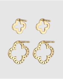 Elli Jewelry - Earrings Set Zirconia Cloverleaf 925 Sterling Silver Gold-Plated
