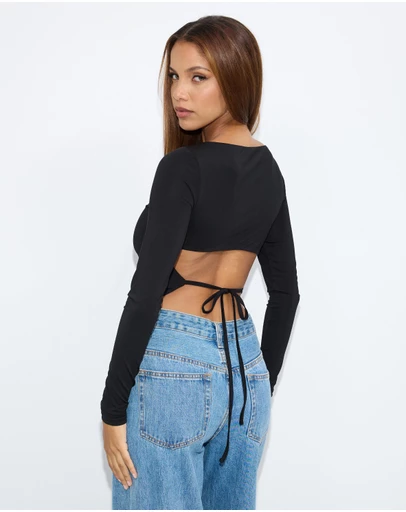 Dazie - Olivia Backless Long Sleeve Top