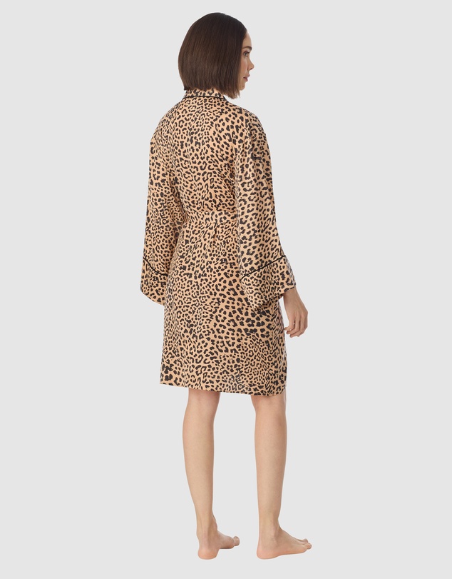 DKNY - Animal Print Short Satin Lingerie Robe