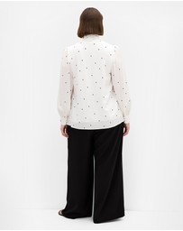 City Chic - Plus size Kensie Spot Neck Tie Top - ivory