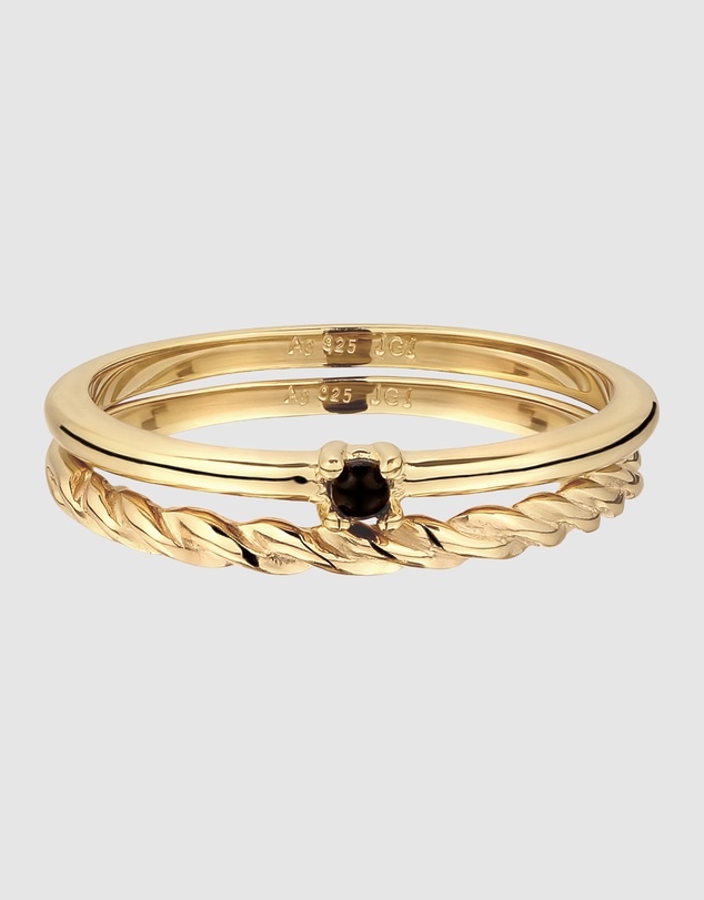 Elli Jewelry - Black Pearl Ring Set in Gold-Plated 925 Sterling Silver