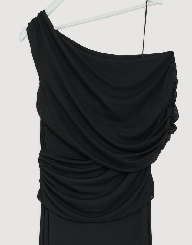 Revibe - Repaired CHANCERY Margot One Shoulder Drape Mesh Maxi Dress - AU 12