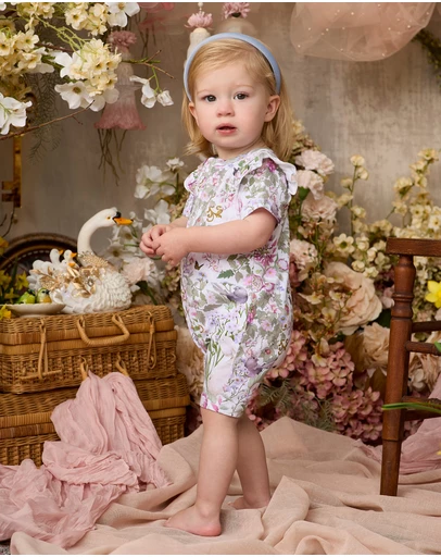Fleur Harris - 'Heirloom Treasures' Precious Shorty Frill Coverall in Gardenia