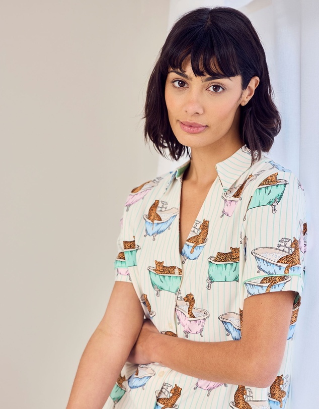 Chelsea Peers - Organic Cotton V Neck Button Up Shorts Set