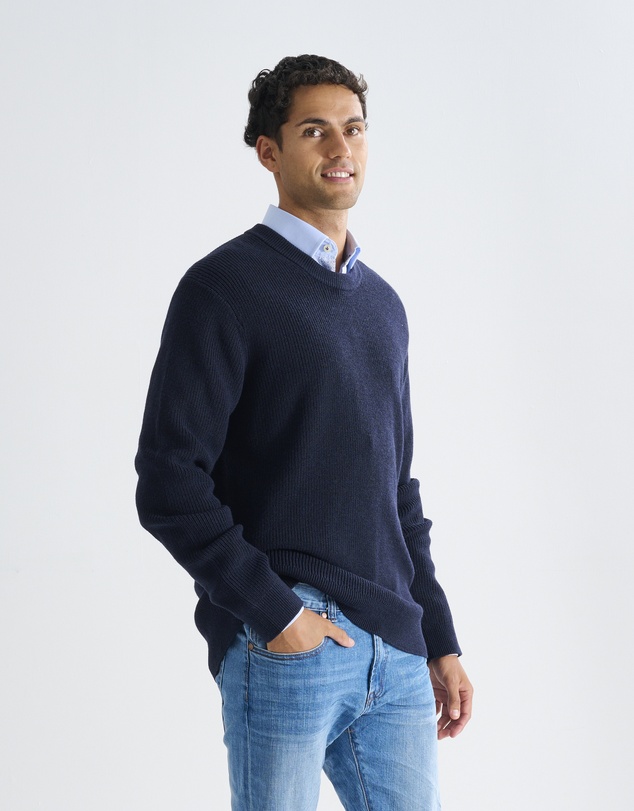 3 Wise Men - 3 Wise Men Drake Crew Neck Wool Blend Knit - Deep Navy
