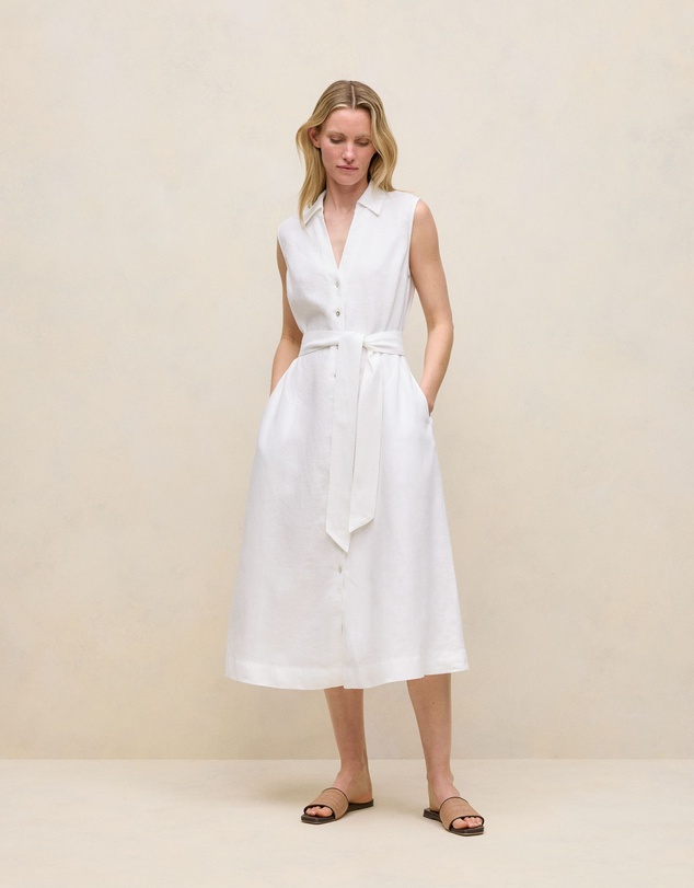 Trenery - Linen Sleeveless Shirt Dress in White