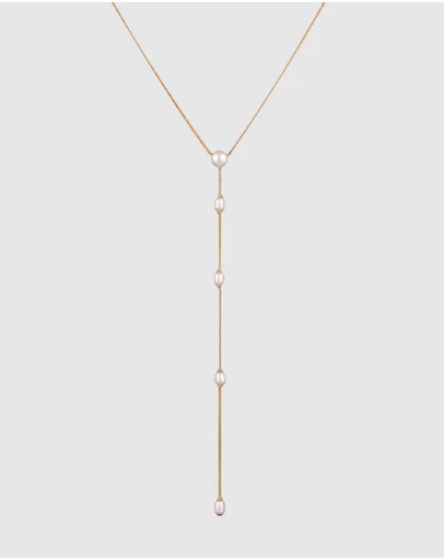Elli Jewelry - Necklace Y with Pearls Cultured Freshwater Pearls 925 Sterling Silver Gold-plated