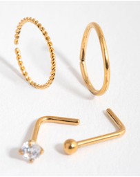 Lovisa - Gold Surgical Steel Diamante Twist Nose Ring 4-Pack