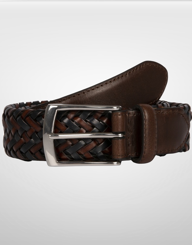 DENTS - Woven Leather Belt with Satin Nickel Buckle