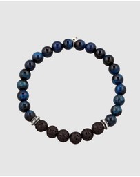 Kuzzoi - ICONIC EXCLUSIVE - Bracelet Men Tigers Eye Lava Beads 925 Sterling Silver