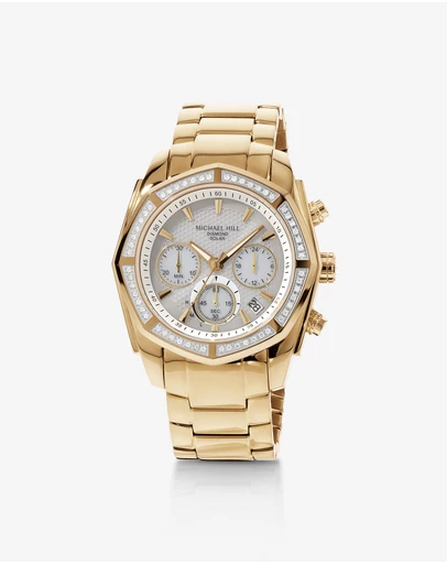 Michael Hill - Men's Solar Chronograph Watch with 0.50 Carat TW Diamonds in Gold-Tone Stainless Steel