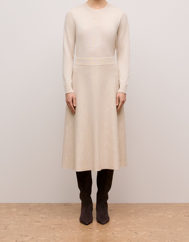 Trenery - Merino Milano Knit Skirt in Oat Marle