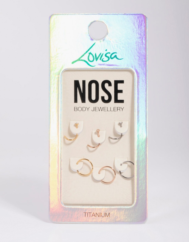 Lovisa - Titanium Nose Stud 6-Pack