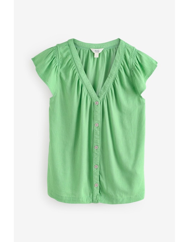 NEXT - Linen Blend Button Down Ruffle Sleeve Top