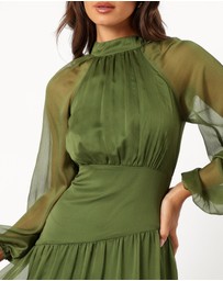 Petal & Pup - Julip Sheer Long Sleeve Maxi Dress - Olive