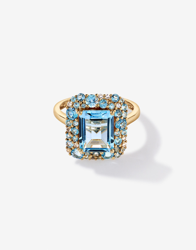Michael Hill - Sky Blue, London Blue, Swiss Blue & White Topaz Halo Ring in 10kt Yellow Gold